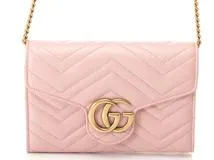 GUCCI グッチ GGマーモント チェーンウォレット ピンク レザー 474575