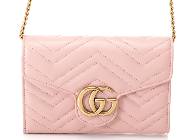 GUCCI グッチ GGマーモント チェーンウォレット ピンク レザー 474575