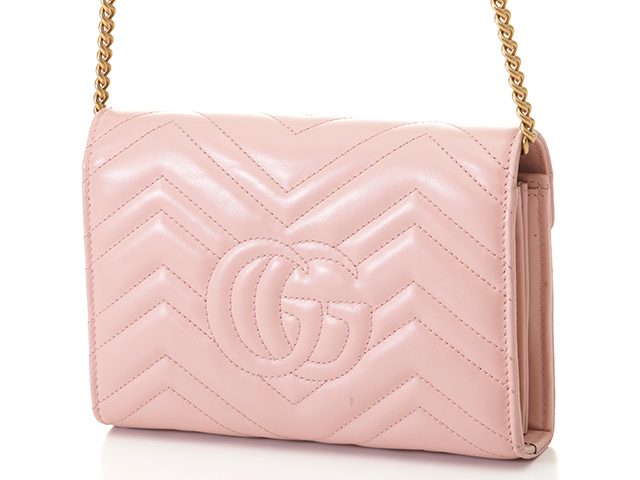 GUCCI グッチ GGマーモント チェーンウォレット ピンク レザー 474575