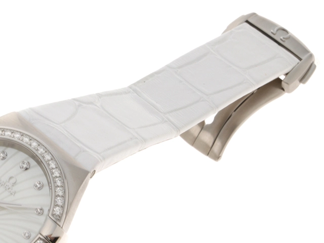 OMEGA オメガ 腕時計 コンステレーション 123.18.35.20.55.001 ダイヤモンドベゼル ステンレススティール/革 ホワイトマザーオブパール文字盤 自動巻【472】UH