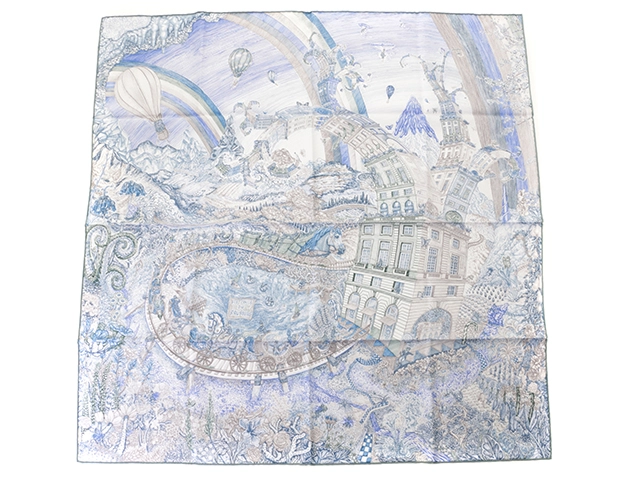 極希少 美品 エルメス シルクスカーフ カレ90 フォーブルのグランプリ 紫色 極希少 美品 エルメス シルクスカーフ カレ90 フォーブルの