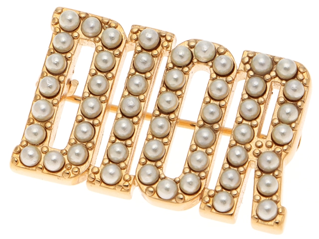 Dior ディオル Diorロゴブローチ メタル（GP） レジンパール