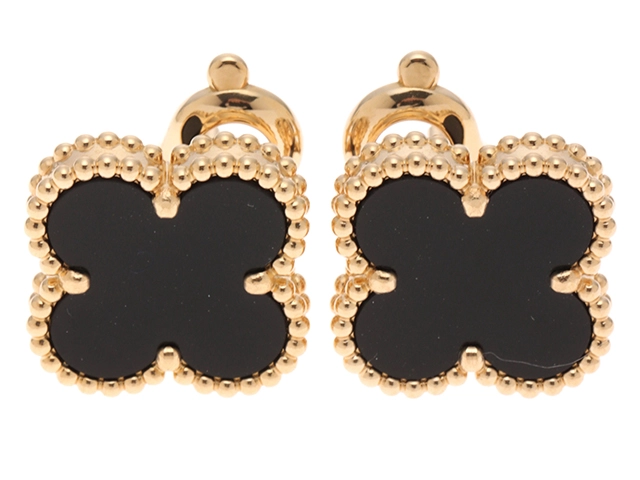 Van Cleef & Arpels　ヴァン クリーフ&アーペル　ヴィンテージアルハンブラ　ピアス　K18 ゴールド　オニキス　約7.7g　433