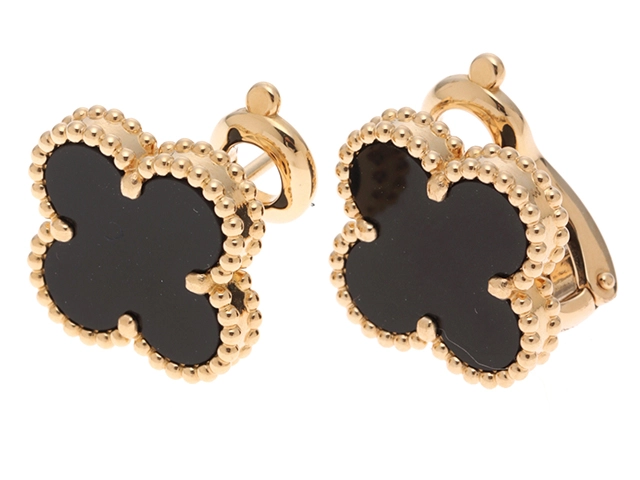 Van Cleef & Arpels　ヴァン クリーフ&アーペル　ヴィンテージアルハンブラ　ピアス　K18 ゴールド　オニキス　約7.7g　433