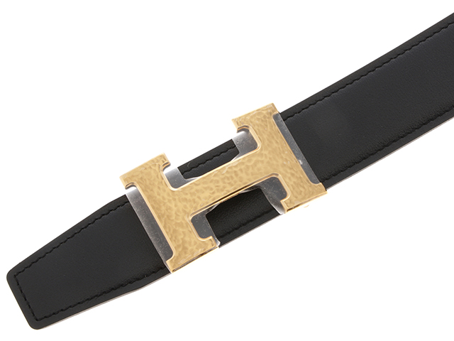 エルメス　レザーベルト90 32mmゴールド黒 HERMES エルメス ベルト Hベルト32mm 90㎝ ボックスカーフ/トゴ
