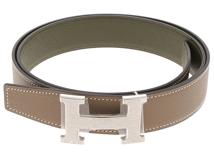 HERMES エルメス　Hベルト32ｍｍ　ヴォーエプソン 　エトゥープ/ヴェールヴェロネーズ　シルバー金具　95cm　K刻印　未使用品　【472】AH