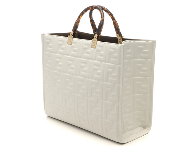 FENDI　フェンディ　ＦＦエンボス　サンシャイン　ミディアム　ホワイト　2WAYバッグ　カーフ【431】2143000733993