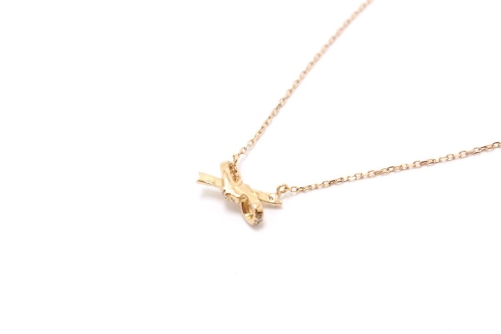 JEWELRY ノンブランドジュエリー リボンモチーフ ネックレス K18PG ピンクゴールド ダイヤモンド 0.10ct 【460】2143000734365