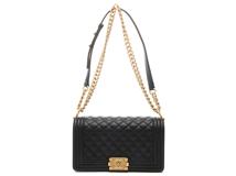 CHANEL　シャネル　ボーイシャネル25　チェーンショルダー 　ブラック/ゴールド金具 　キャビア　【471】M