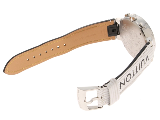 LOUIS VUITTON　ルイ・ヴィトン　タンブール クロノ　ブラウン文字盤　SS/レザー　Q1121　自動巻き　オートマチック　メンズ腕時計【431】