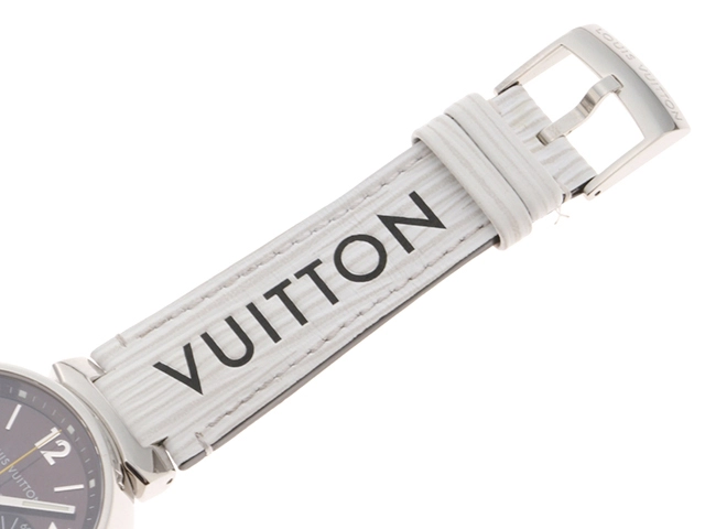 LOUIS VUITTON　ルイ・ヴィトン　タンブール クロノ　ブラウン文字盤　SS/レザー　Q1121　自動巻き　オートマチック　メンズ腕時計【431】