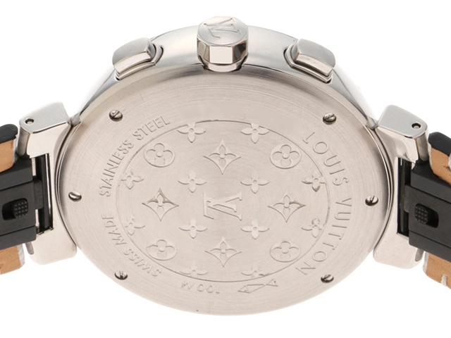 LOUIS VUITTON　ルイ・ヴィトン　タンブール クロノ　ブラウン文字盤　SS/レザー　Q1121　自動巻き　オートマチック　メンズ腕時計【431】
