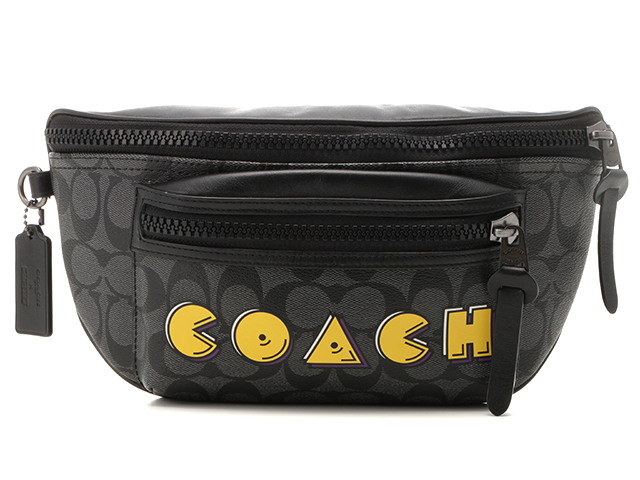 COACH　コーチ　シグネチャーウエストバッグ　ブラック　グレー　イエロー　PVC　レザー　F72924　パックマンコラボ　 （214310329232）【200】