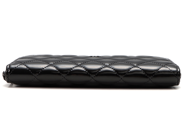 CHANEL シャネル マトラッセ ラウンド長財布 ブラック/パテントレザー 