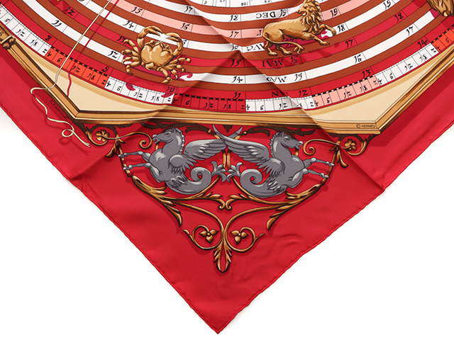 HERMES エルメス スカーフ カレ90 シルク 占星術 レッド 【472】KS の
