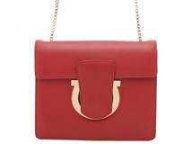 SALVATOLE FERRAGAMO サルヴァトーレフェラガモ ガンチーニ チェーンショルダーバッグ レザー レッド DY-21 F893【472】YY