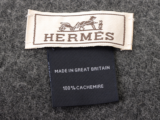HERMES エルメス マフラー ブラック グレー カシミヤ【432 HERMES エルメス マフラー ブラック グレー カシミヤ【432