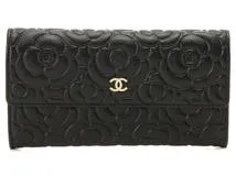 CHANEL シャネル カメリアZIP長財布 ブラック キャビア【430