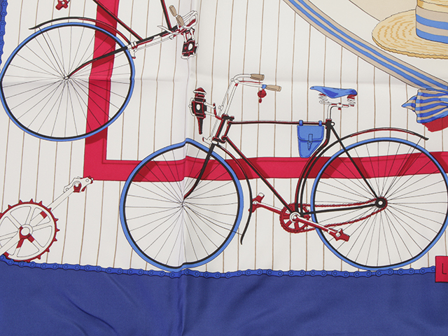 HERMES エルメス カレ90 LES BECANES 自転車 ブルー スカーフ 【460】【中古】【大黒屋】