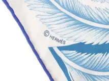 HERMES　エルメス　スカーフ　カレ65　A la Plume　ブルー　グリーン　ホワイト　シルク　（2143100415492）　【432】