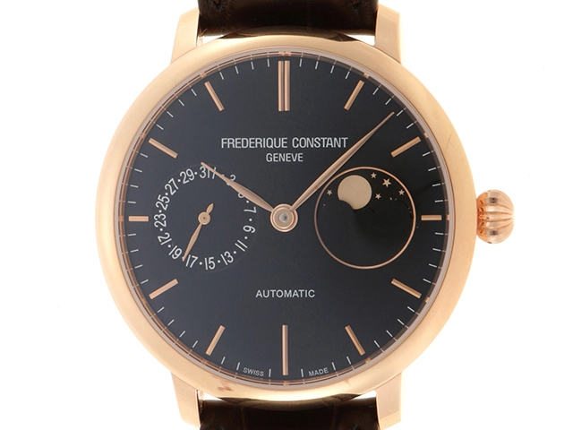 FREDERIQUE CONSTANT フレデリックコンスタント スリムラインムーンフェイズマニファクチュール FC-702G3S4 ステンレススチールローズゴールドプレート レザーベルト 自動巻 オートマチック 【460】2143100428164