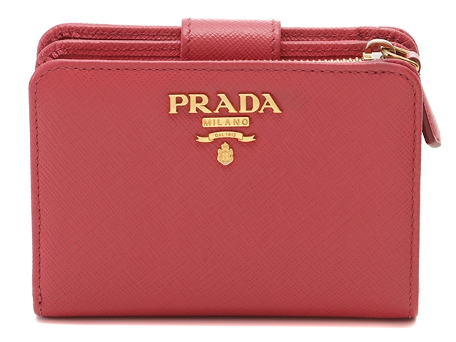 PRADA プラダ 二つ折りＬ型ZIP財布 ピンク サフィアーノ 【471】Ｙ の