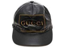 グッチ　GUCCI ロゴプリントベースボールキャップ ブラック ナイロン　L 59cmサイズ【472】KS