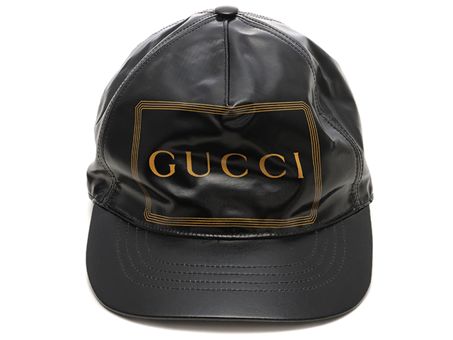 グッチ GUCCI ロゴプリントベースボールキャップ ブラック ナイロン L