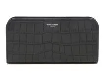 SAINT LAURENT PARIS サン ローラン パリ ラウンドファスナー 長財布 エンボスクロコレザー ブラック【473】