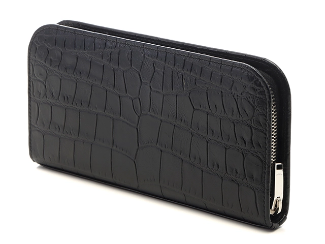 SAINT LAURENT PARIS サン ローラン パリ ラウンドファスナー 長財布 エンボスクロコレザー ブラック【473】