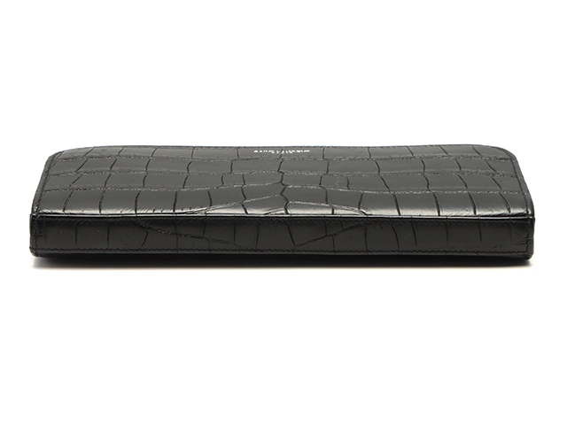 SAINT LAURENT PARIS サン ローラン パリ ラウンドファスナー 長財布 エンボスクロコレザー ブラック【473】