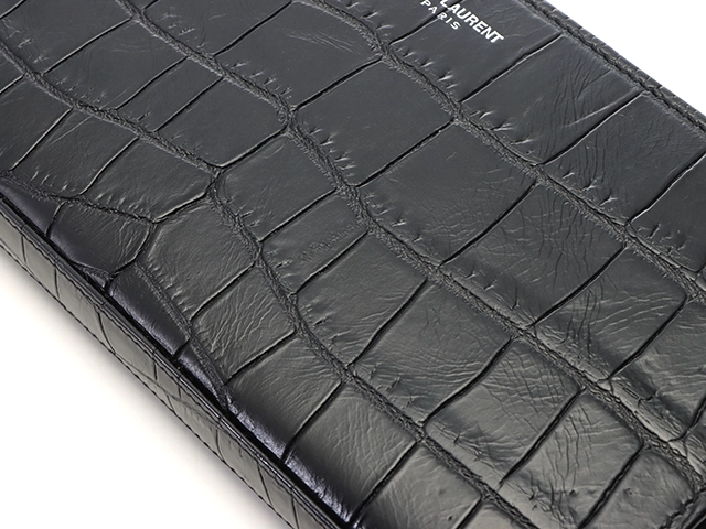 SAINT LAURENT PARIS サン ローラン パリ ラウンドファスナー 長財布 エンボスクロコレザー ブラック【473】
