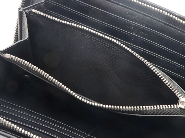 SAINT LAURENT PARIS サン ローラン パリ ラウンドファスナー 長財布 エンボスクロコレザー ブラック【473】