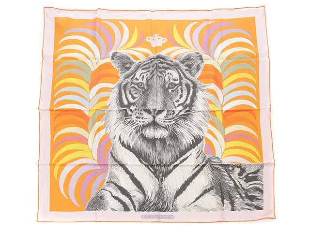 ヴィンテージスカーフ【新品未使用】エルメス　HERMES☆虎柄シルクスカーフ　Tiger Royal