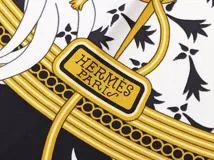 エルメス  HERMES  カレ90 LEGENDE BRODEE 刺繍が織りなす伝説 ノワール/ブラン シルク【460】2143100450127