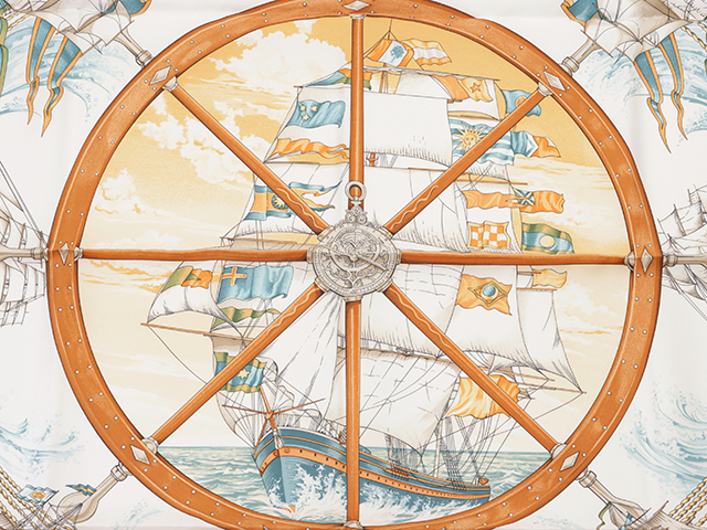 HERMES エルメス カレ90 VIVE LE VENT 風よ吹け オレンジ シルク 【431