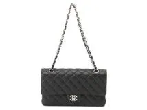 CHANEL　シャネル　マトラッセＷフラップ25　Ｗチェーンショルダー　ブラック／SV　キャビア　【471】　Y
