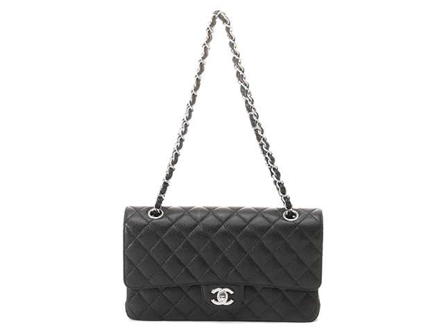 CHANEL　シャネル　マトラッセＷフラップ25　Ｗチェーンショルダー　ブラック／SV　キャビア　【471】　Y