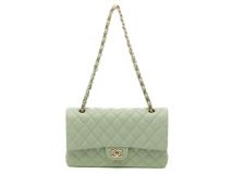 CHANEL　シャネル　マトラッセＷフラップ25　Ｗチェーンショルダー　ミントグリーン　ゴールド金具　 キャビアスキン　【471】L