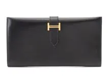 HERMES　エルメス　二つ折り長財布　ベアンクラシック　ボックスカーフ　ブラック　ゴールド金具　□F刻印（2002年）【433】