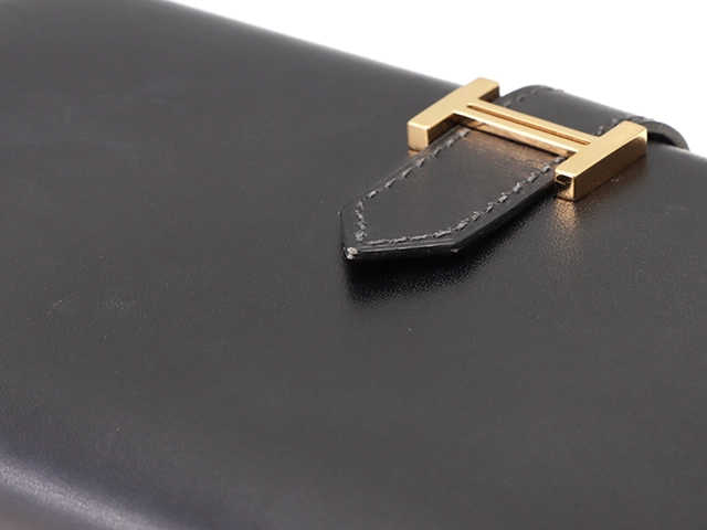 HERMES　エルメス　二つ折り長財布　ベアンクラシック　ボックスカーフ　ブラック　ゴールド金具　□F刻印（2002年）【433】