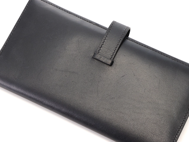 HERMES　エルメス　二つ折り長財布　ベアンクラシック　ボックスカーフ　ブラック　ゴールド金具　□F刻印（2002年）【433】