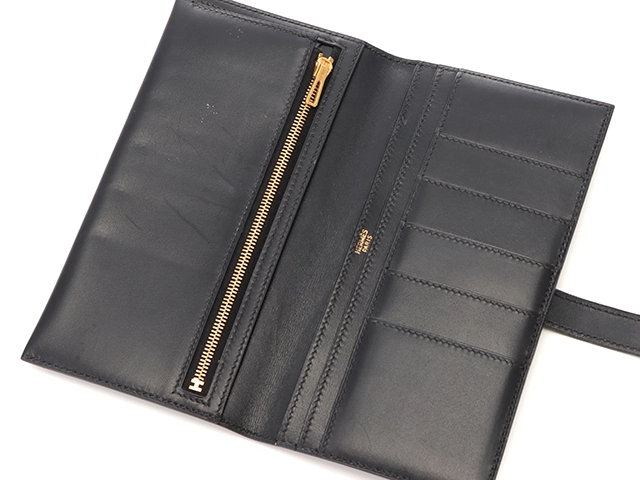 HERMES　エルメス　二つ折り長財布　ベアンクラシック　ボックスカーフ　ブラック　ゴールド金具　□F刻印（2002年）【433】