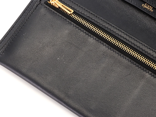 HERMES　エルメス　二つ折り長財布　ベアンクラシック　ボックスカーフ　ブラック　ゴールド金具　□F刻印（2002年）【433】