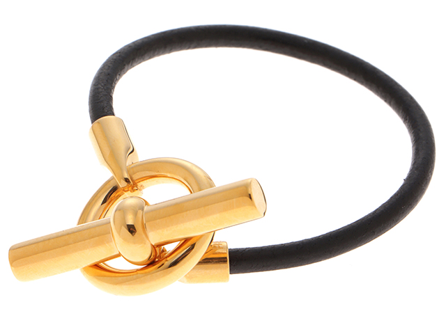 HERMES エルメス グレナンブレスレット ブラック／GP レザー