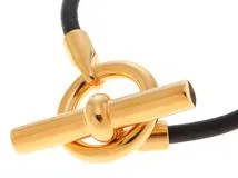 HERMES エルメス グレナンブレスレット ブラック／GP レザー