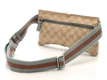 GUCCI　グッチ　GGウエストバッグ　シェリーライン　ベージュ　ブルー　キャンバス　レザー162962【472】HG