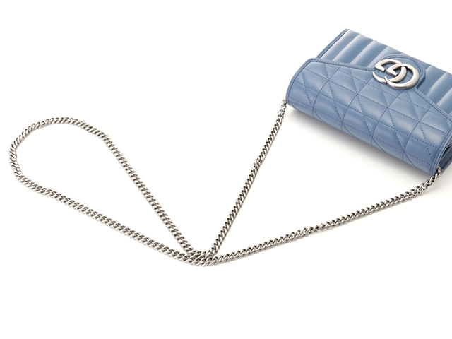 GUCCI　グッチ　GGマーモント　キルティング　チェーンショルダー　ブルー　レザー　474575　2143100483217　【205】