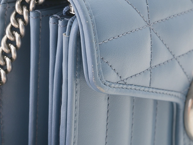 GUCCI　グッチ　GGマーモント　キルティング　チェーンショルダー　ブルー　レザー　474575　2143100483217　【205】