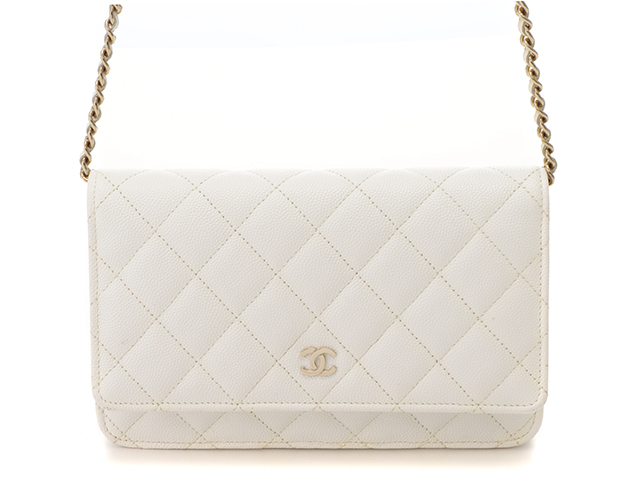 CHANEL　シャネル　マトラッセ 　クラシック チェーンウォレット ホワイト　GP　キャビアスキン　AP0250【431】2143100483859